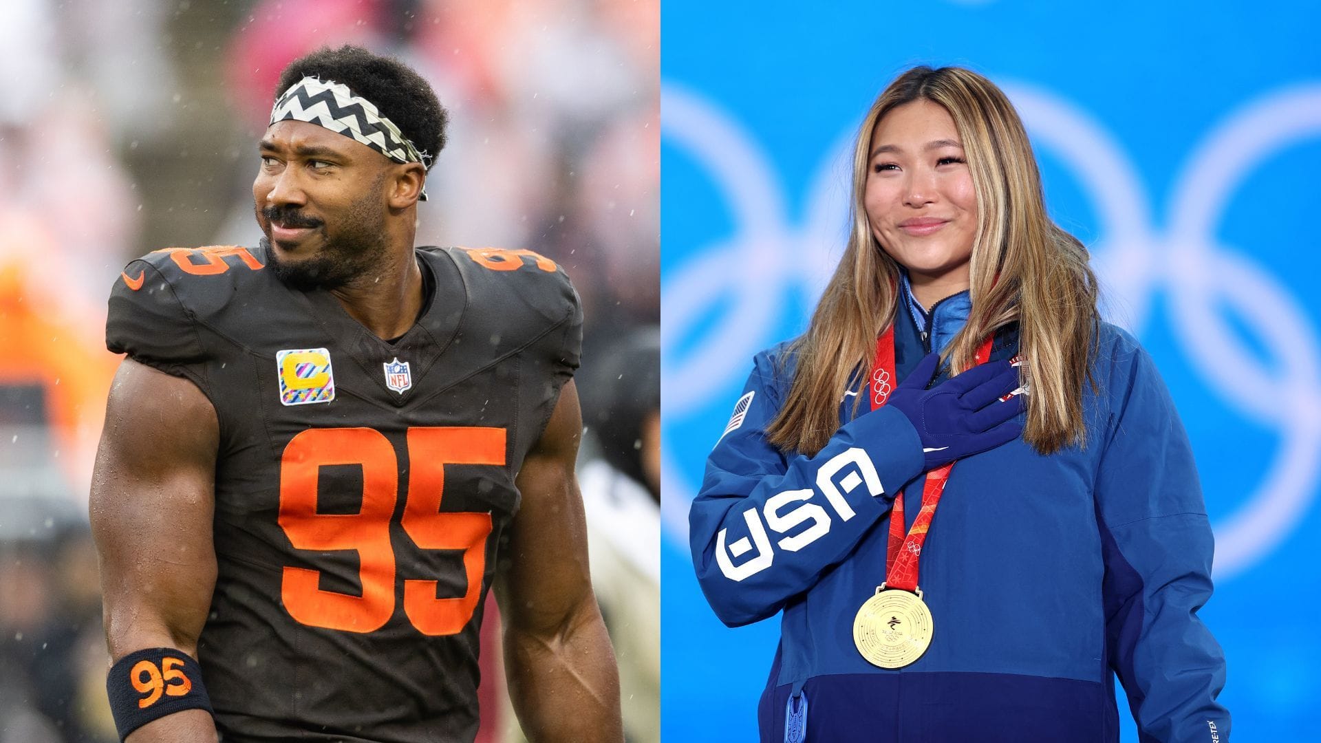 Myles Garrett confirms relationship status with Chloe Kim as couple locks lips at sidelines during Raiders’ 24-10 loss to Browns